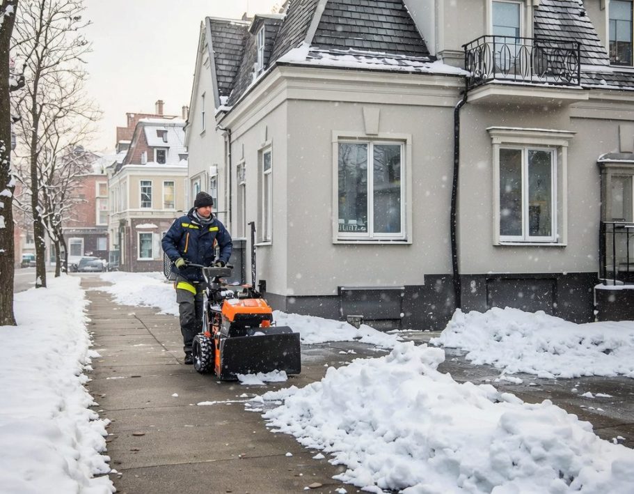 Winterdienst Berlin Brandenburg Winterdienst mit Schneeräumung vor Wohnanlage in Berlin und Brandenburg